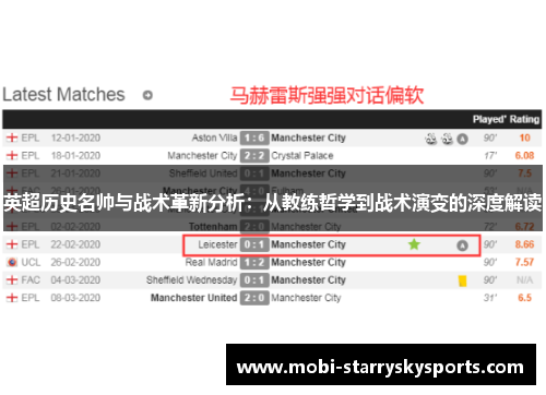 英超历史名帅与战术革新分析：从教练哲学到战术演变的深度解读