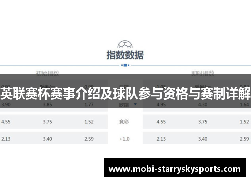 英联赛杯赛事介绍及球队参与资格与赛制详解